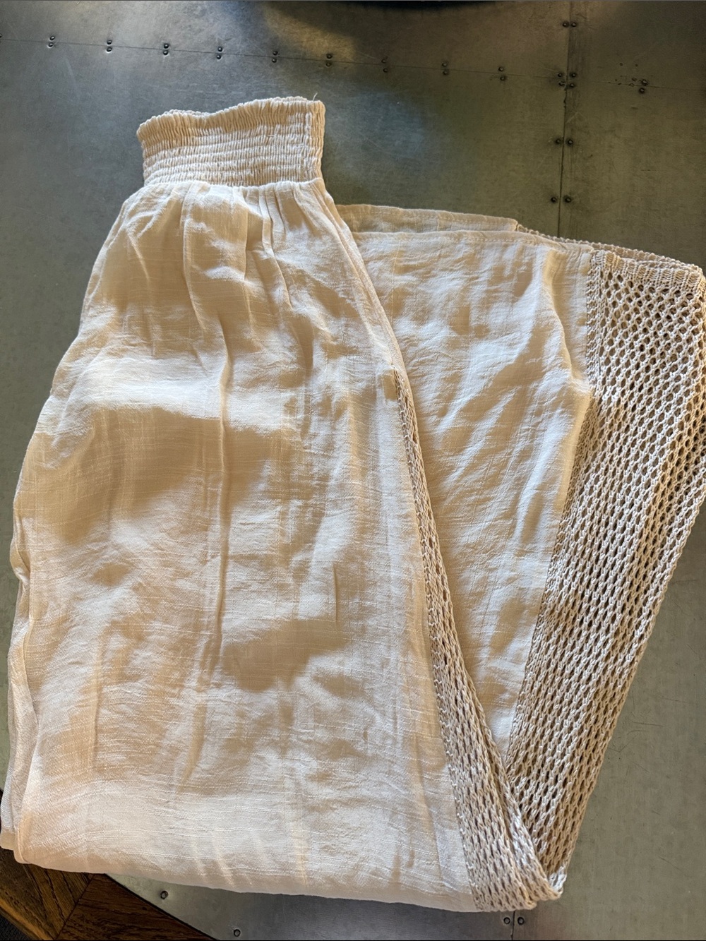 Elan Smocked waist Cover up Palazzo sheer pants, Natural, M. New with tags